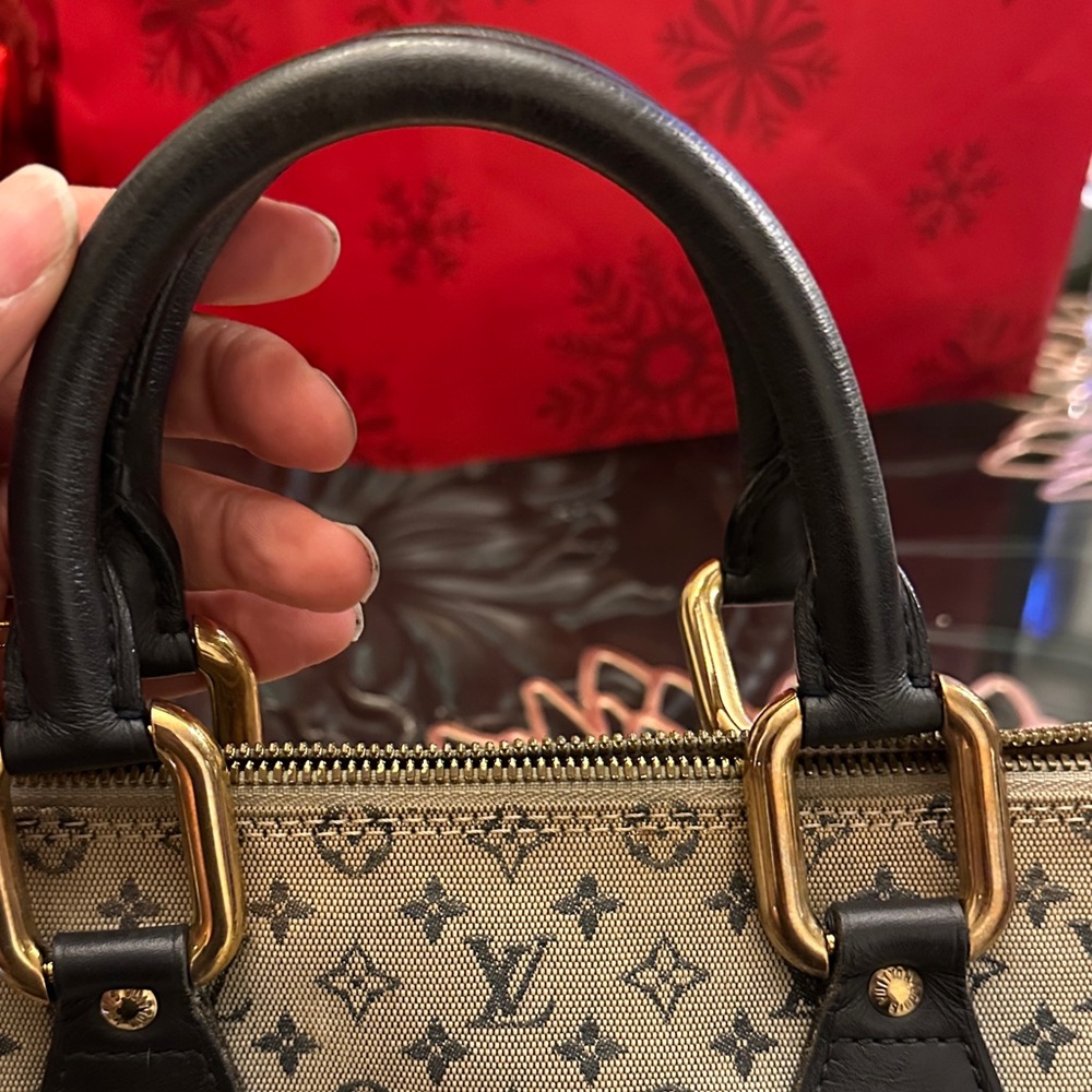 Louis Vuitton Alma Long Tan and Navy Monogram Satchel - Picture 8 of 14